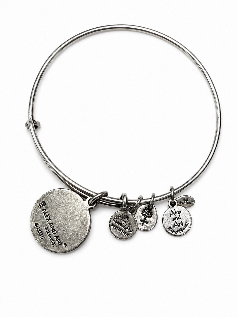 Alex and Ani Pisces Zodiac Charm Expandable Bangle Bracelet Silver Tone